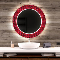 Ronde decoratieve spiegel met led-verlichting voor op de badkamer - Red Mosaic