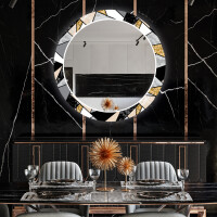 Ronde decoratieve spiegel met led-verlichting voor in de eetkamer - Marble Pattern