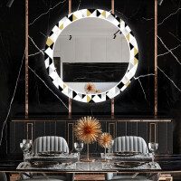 Ronde decoratieve spiegel met led-verlichting voor in de eetkamer - Geometric Patterns