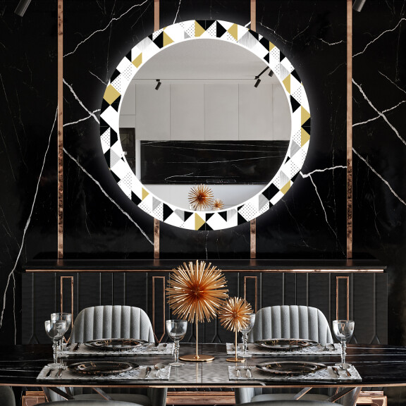 Ronde decoratieve spiegel met led-verlichting voor in de eetkamer - Geometric Patterns