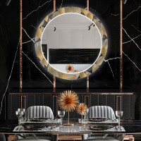 Ronde decoratieve spiegel met led-verlichting voor in de eetkamer - Golden Leaves