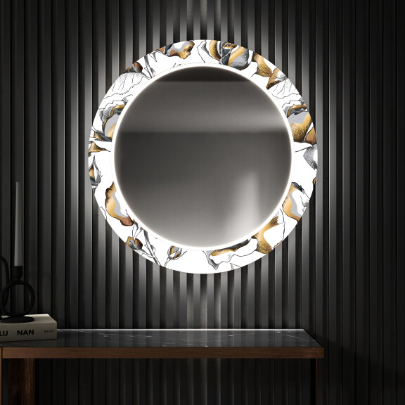 Rond verlichte decoratieve spiegel led voor de gang - Golden Flowers