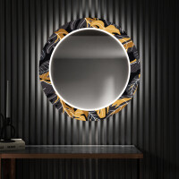 Rond verlichte decoratieve spiegel led voor de gang - Autumn Jungle
