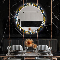 Ronde decoratieve spiegel met led-verlichting voor in de eetkamer - Colorful Leaves