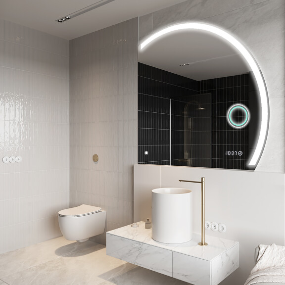 Moderne LED Halfcirkel Spiegel - Stijlvolle Verlichting voor Badkamer Q222