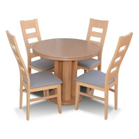 Minimalistyczny komplet mebli do jadalni lub salonu - Stół rozkładany okrągły S35 90/240 z 4 krzesłami K47