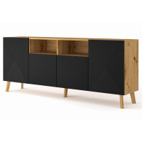Komoda LUXI 4D 195cm, dąb artisan / czarny mat