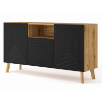 Komoda LUXI 3D 146cm, dąb artisan / czarny mat