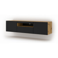 Szafka RTV Aura 150cm uniwersalna, wisząca lub stojąca, dąb artisan / czarny mat