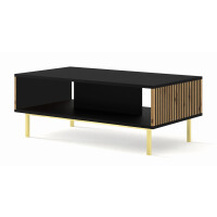 Stolik kawowy Ravenna F 90x60cm frez MDF malowany z ramą, czarny mat / dąb artisan - nogi złote metalowe proste