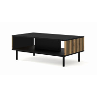 Stolik kawowy Ravenna F 90x60cm frez MDF malowany z ramą, czarny mat / dąb artisan - nogi czarne metalowe proste