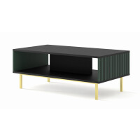 Stolik kawowy Ravenna F 90x60cm frez MDF malowany z ramą, czarny mat / zieleń - nogi złote metalowe proste