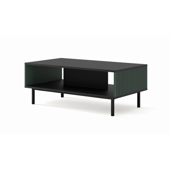 Stolik kawowy Ravenna F 90x60cm frez MDF malowany z ramą, czarny mat / zieleń - nogi czarne metalowe proste