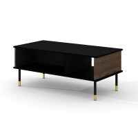 Stolik kawowy Sherwood 110x55cm, czarny mat / dąb catania - nogi czarne metalowe ze złotymi akcentami