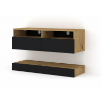Szafka RTV nowoczesna DUO 100cm wisząca + panel dąb artisan / czarny mat
