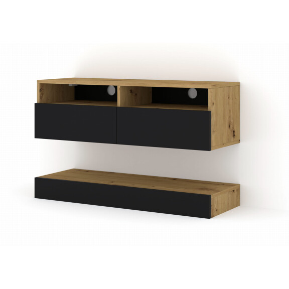 Szafka RTV nowoczesna DUO 100cm wisząca + panel dąb artisan / czarny mat