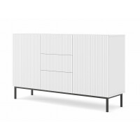 Komoda z szufladami Ravenna B 2D3S 150cm, frez MDF folia z ramą, biały mat - nogi metalowe czarne