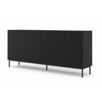 Komoda z szufladami Ravenna B 3D3S 200cm, frez MDF folia z ramą, czarny mat - nogi metalowe czarne