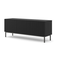 Szafka RTV Ravenna B 150cm 3D, frez MDF folia z ramą, czarny mat - nogi metalowe czarne