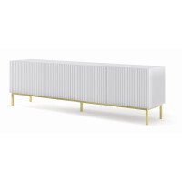 Szafka RTV Ravenna B 200cm 4D, frez MDF folia z ramą, biały mat - nogi metalowe złote