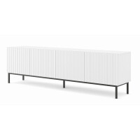 Szafka RTV Ravenna B 200cm 4D, frez MDF folia z ramą, biały mat - nogi metalowe czarne