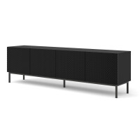Szafka RTV Ravenna C 200cm 4D, frez MDF Diament z ramą, czarny mat / czarny połysk - nogi metalowe czarne