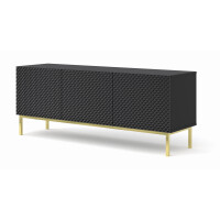Szafka RTV Ravenna C 150cm 3D, frez MDF Diament z ramą, czarny mat / czarny połysk - nogi metalowe złote