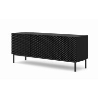 Szafka RTV Ravenna C 150cm 3D, frez MDF Diament z ramą, czarny mat / czarny połysk - nogi metalowe czarne