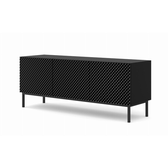 Szafka RTV Ravenna C 150cm 3D, frez MDF Diament z ramą, czarny mat / czarny połysk - nogi metalowe czarne