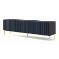 Szafka RTV Ravenna F 200cm 4D, frez MDF malowany z ramą, czarny mat / granat - nogi metalowe złote