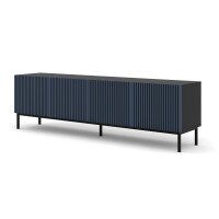 Szafka RTV Ravenna F 200cm 4D, frez MDF malowany z ramą, czarny mat / granat - nogi metalowe czarne