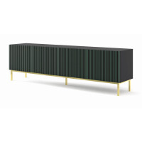 Szafka RTV Ravenna F 200cm 4D, frez MDF malowany z ramą, czarny mat / zieleń - nogi metalowe złote