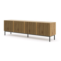 Szafka RTV Ravenna F 200cm 4D, frez MDF malowany z ramą, dąb artisan - nogi metalowe czarne