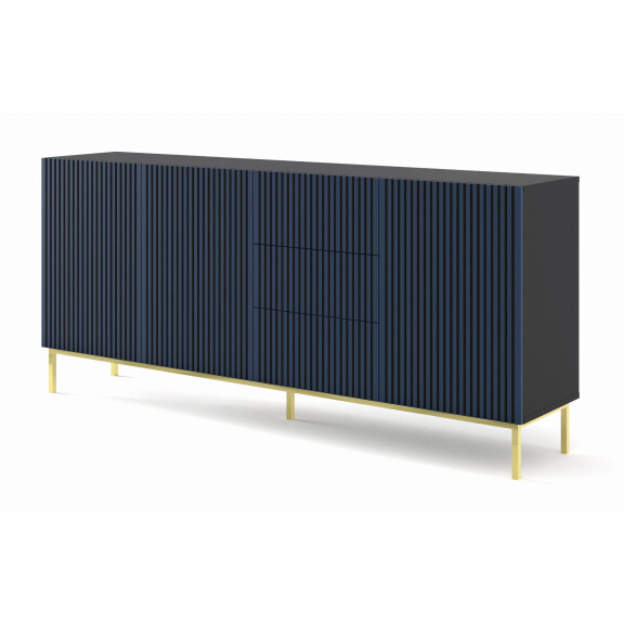Komoda z szufladami Ravenna F 3D3S 200cm, frez MDF malowany z ramą, czarny mat / granat - nogi metalowe złote