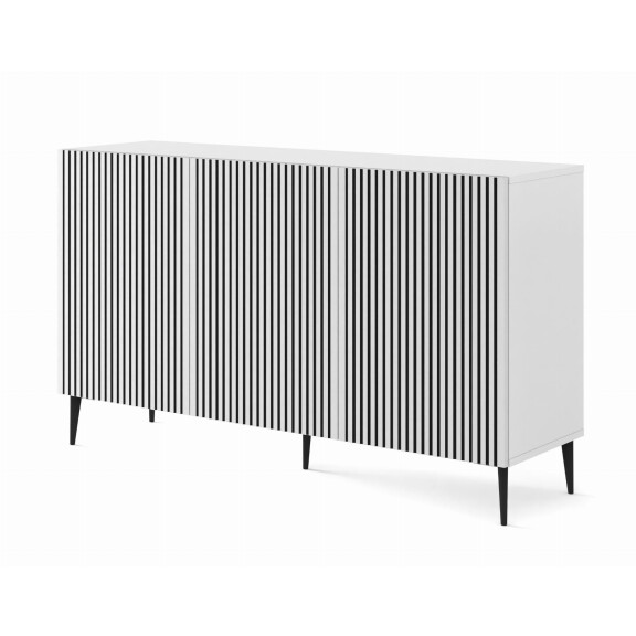 Komoda Ravenna P 150cm 3D, biały mat / czarny mat - nogi metalowe czarne szpilka