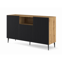 Komoda Ravenna PB 2D1DM 150cm, dąb artisan / czarny mat - nogi metalowe czarne szpilka