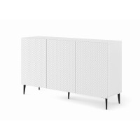 Komoda Ravenna PB 3D 150cm, biały mat / biały połysk - nogi metalowe czarne szpilka