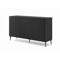 Komoda Ravenna PB 3D 150cm, czarny mat / czarny połysk - nogi metalowe czarne szpilka