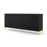 Komoda Wave 200cm 4D, czarny mat - nogi metalowe złote