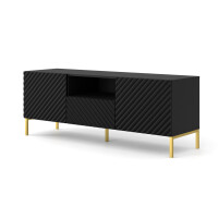 Szafka RTV Surf 150cm 2D1S, czarny mat - nogi metalowe złote