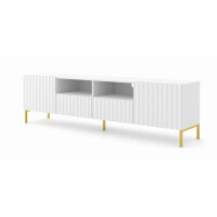 Szafka RTV Wave 200cm 2D2S, biały mat - nogi metalowe złote