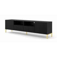 Szafka RTV Wave 200cm 2D2S, czarny mat - nogi metalowe złote
