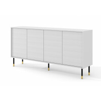Komoda Sherwood 4D 180cm, biały mat - nogi metalowe czarne ze złotymi zdobieniami
