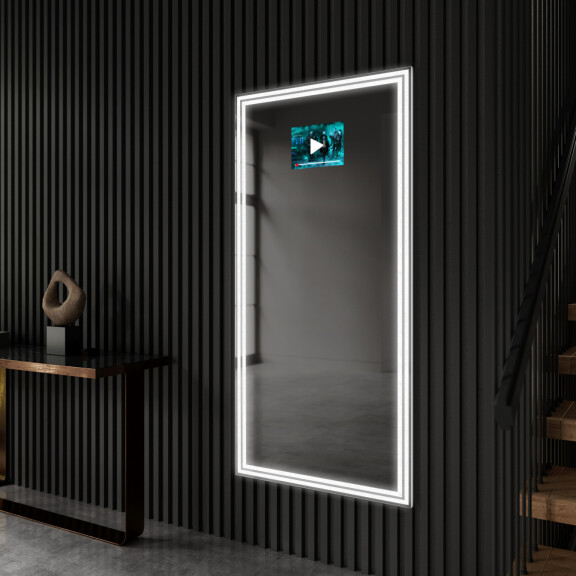 Moderne zrkadla do predsiene s LED L57 velke zrkadla na stenu s Bluetooth reproduktor, Wi-Fi meteostanica