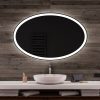 Espejos modernos ovalado baño con luz L74 horizontal con bluetooth, panel LCD