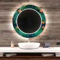 Espejo redondo decorativo con iluminación LED para el cuarto de baño - tropical