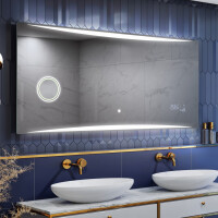 Rectangulares espejo para maquillaje retroiluminado para baños - SlimLine L78 con  espejo cosmético moderno e iluminado LED, estación meteorológica S6