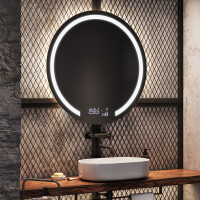 Redondo espejo inteligente de baño con luz L96 con bluetooth, panel LCD