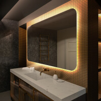 Espejo para maquillaje retroiluminado para baños L142 con espejo cosmético moderno e iluminado LED, estación meteorológica S6