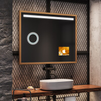 Marco espejos a medida modernos baño - FrameLine L12 con LED con reloj táctil